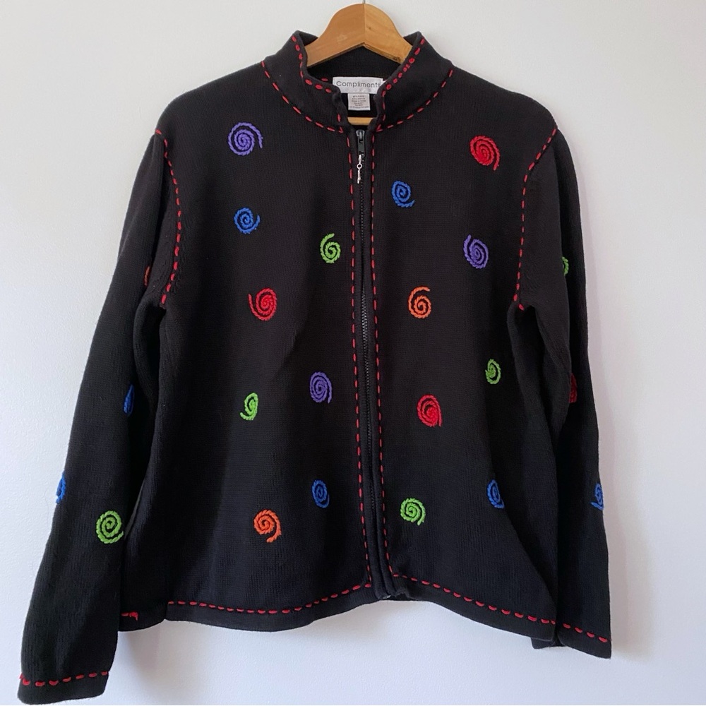 Compliments Ramie Cotton Zipper Cardigan with Colourful Spirals